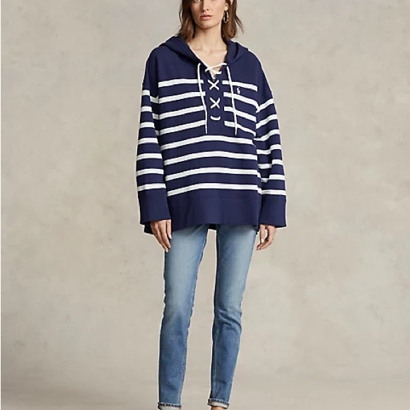 Ralph Lauren Striped Lace-Up Fleece Pullover - Picture 3 of 7